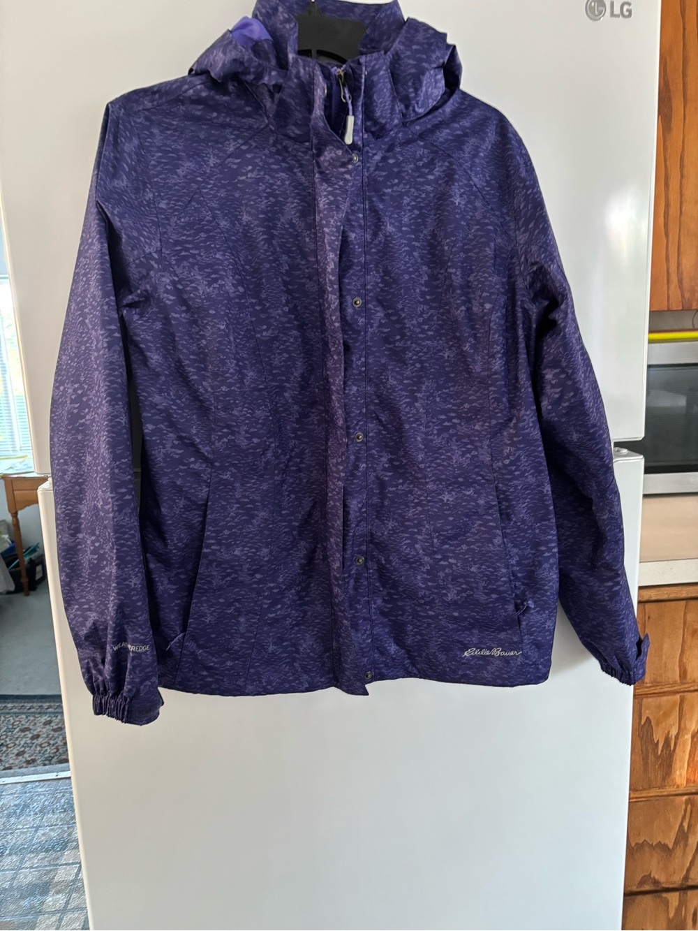 Eddie Bauer Women's Heathered Dark Purple Hooded Rain Jacket